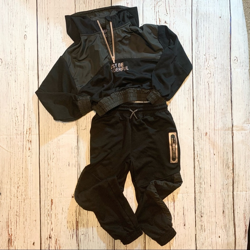 Girls Black Crop Hoodie and Sweat pant set